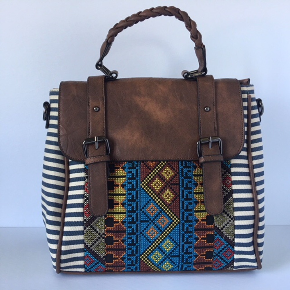 NWT Blue/white stripes with Aztec design backpack